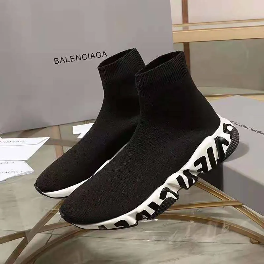 Balenciaga Zapatilla Speed ​​Unisex en Unidad de Suela Graffiti Negra/Blanca