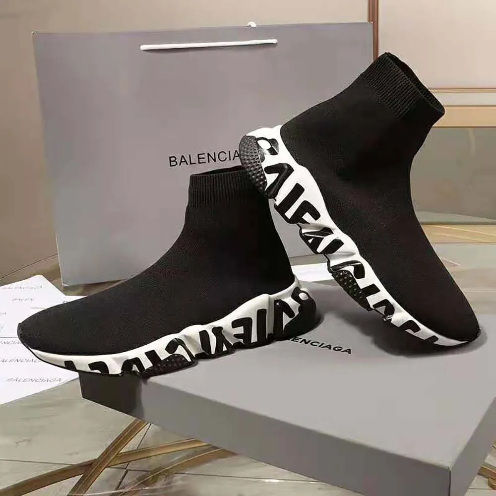 Balenciaga Zapatilla Speed ​​Unisex en Unidad de Suela Graffiti Negra/Blanca