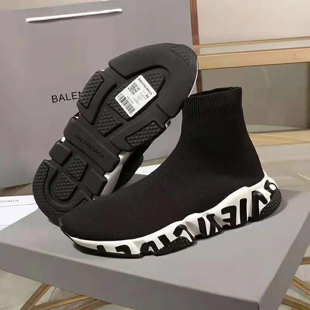 Balenciaga Zapatilla Speed ​​Unisex en Unidad de Suela Graffiti Negra/Blanca