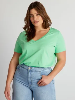 Camiseta de punto con cuello de pico - VERDE
