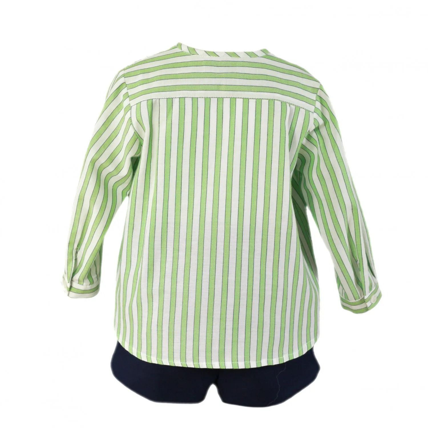 Conjunto para niño. Camisa y pantalón. Rayas verde y marino