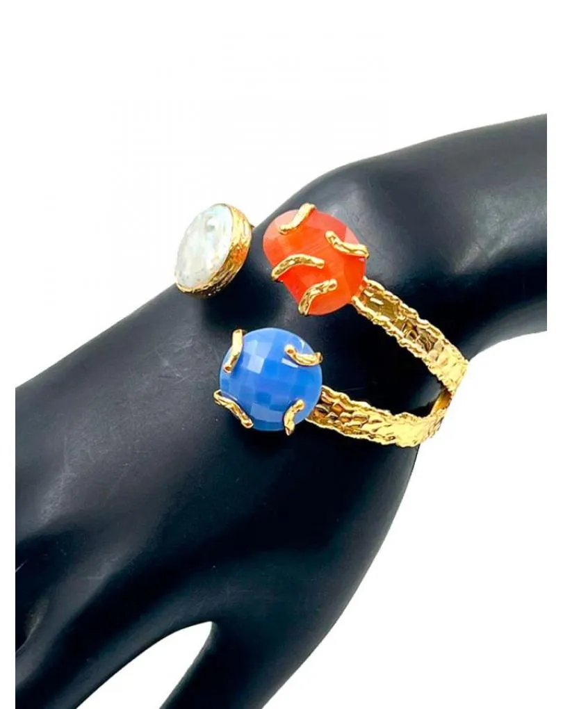 PULSERA BRAZALETE MUJER DORADO TRICOLOR ALTA BISUTERÍA CHAPADO EN ORO PARA FIESTAS