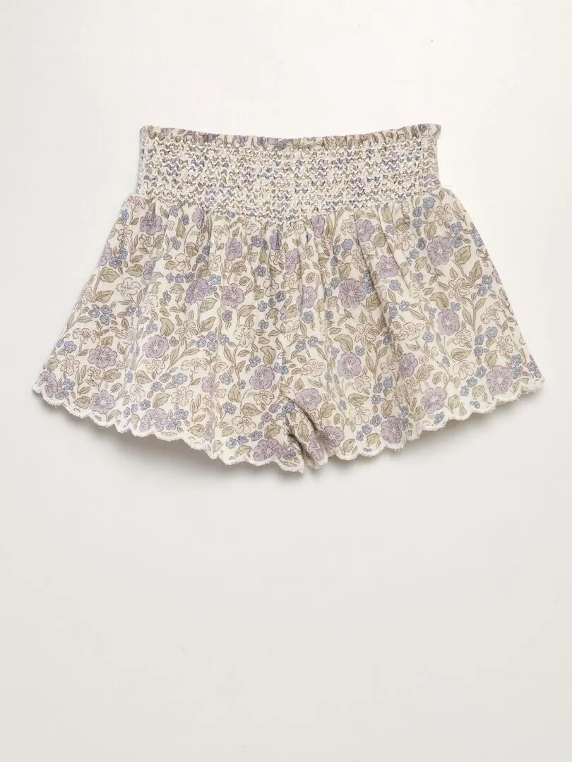 SHORT DE GASA DE ALGODóN CON CINTURA FRUNCIDA  BLANCO