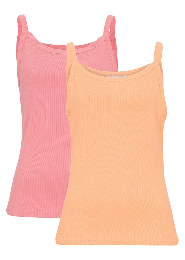 Top de canalé (2 unidades) Naranja suave + rosa brillante