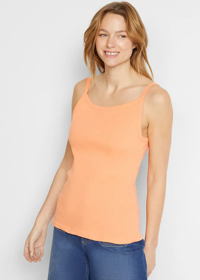 Top de canalé (2 unidades) Naranja suave + rosa brillante